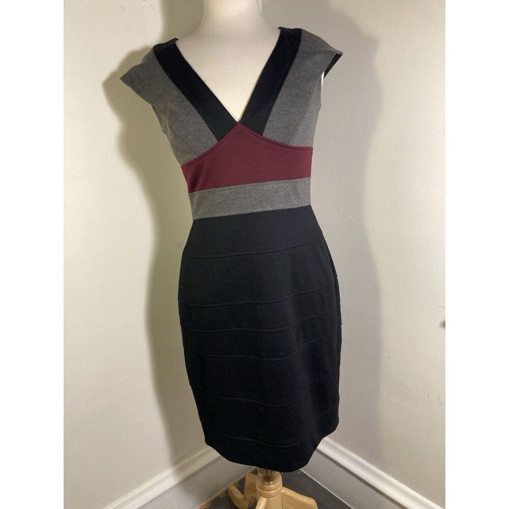 Maggy London Black Sexy V Neck Tight Dress Club Party Sexy Size 8 M Stretch